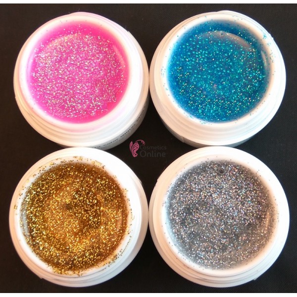 Gel UV Amelie color Glitter 15ml, Set de 4 bucati